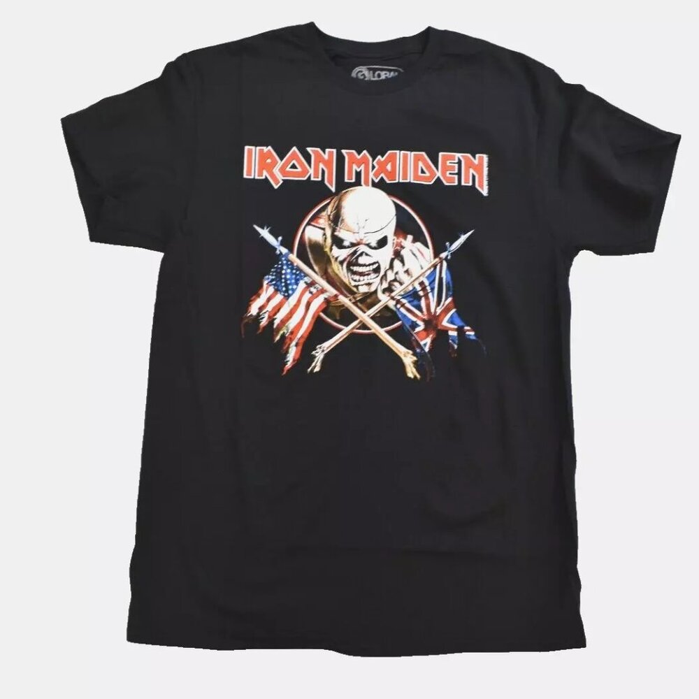 Global Mens Iron Maiden Eddie The Trooper Flags Graphic Shirt New 2XL
